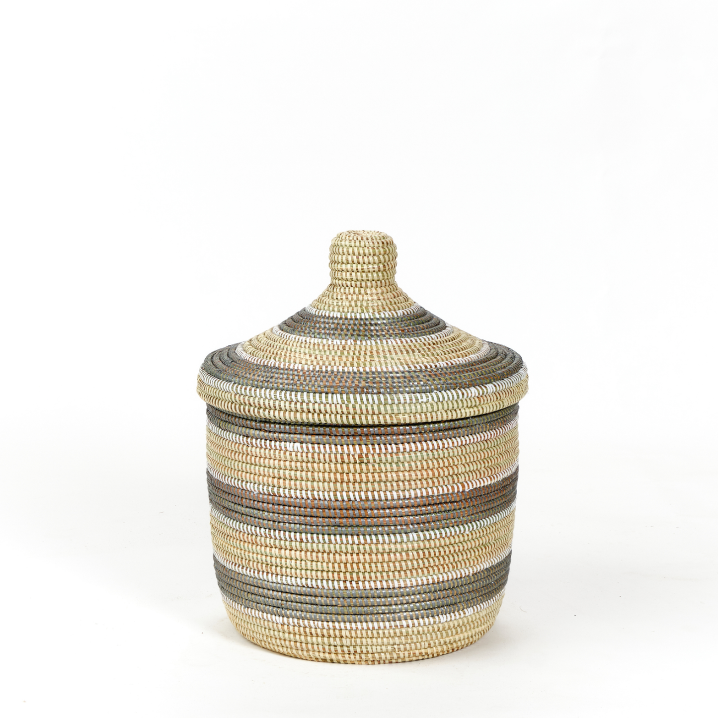 Small Silver, Cream, and White Striped Storage Hamper