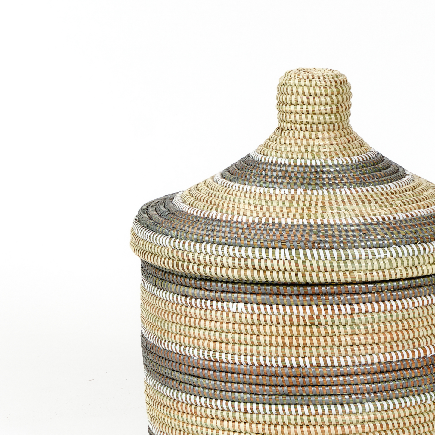 Small Silver, Cream, and White Striped Storage Hamper
