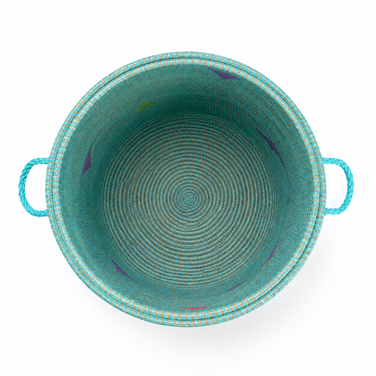 Tall Aqua Lidded Storage Hamper with Geometric Accents