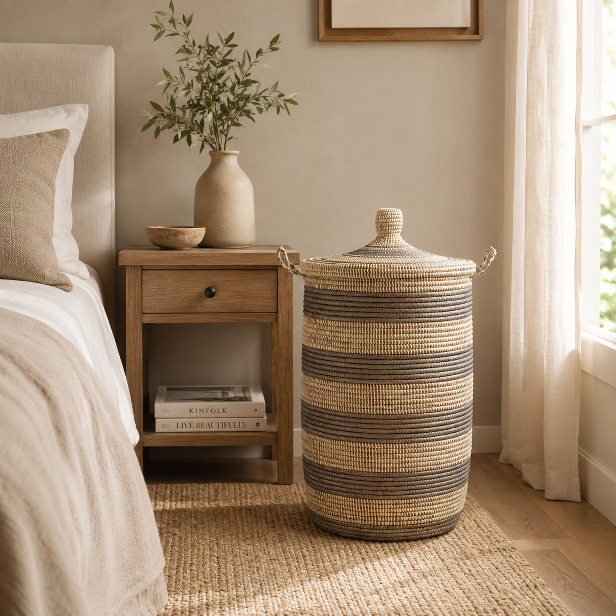 Silver and Cream Adji Lidded Storage Hamper