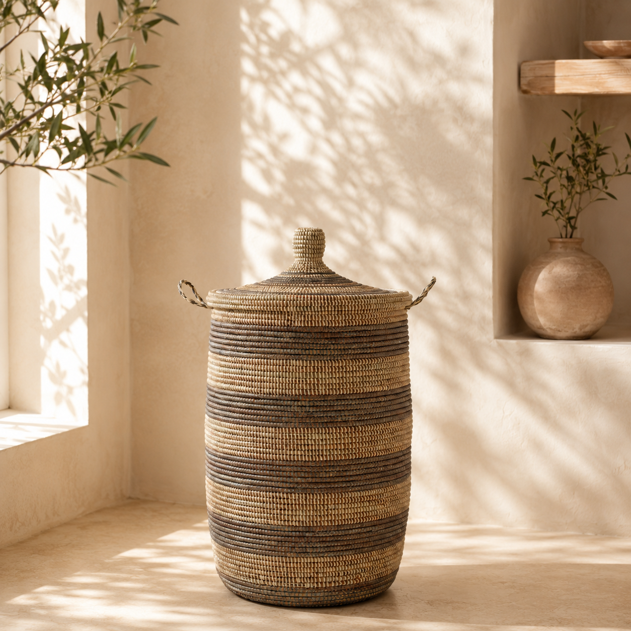 Silver and Cream Adji Lidded Storage Hamper