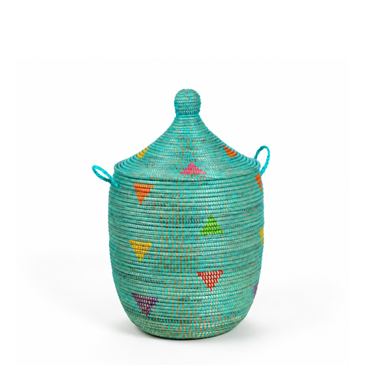 Aqua Geometric Lidded Storage Hamper
