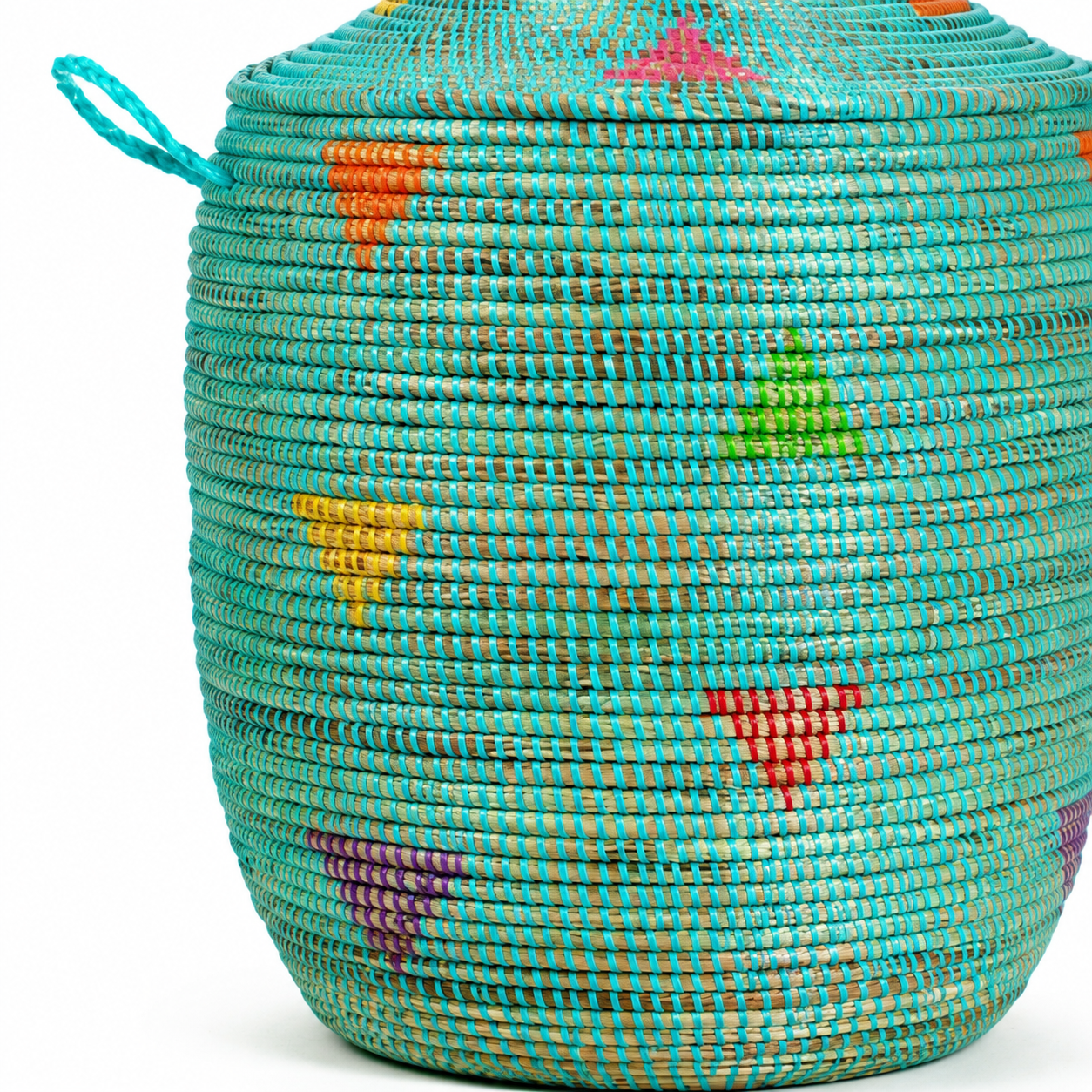 Aqua Geometric Lidded Storage Hamper