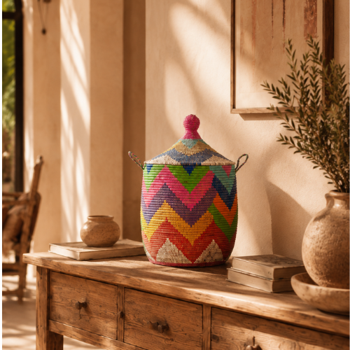Multicolor Chevron Lidded Storage Hamper