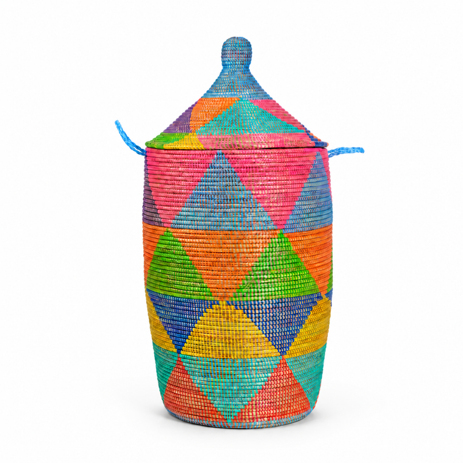 Tall Multicolor Diamond Lidded Storage Hamper