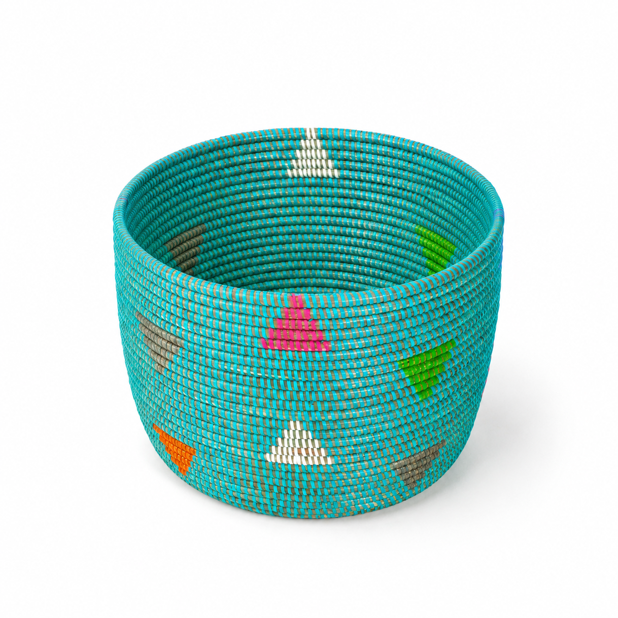 Large Aqua Storage Basket with Geometric Accents