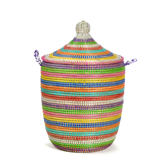 Large Multicolor Stripe Lidded Storage Hamper