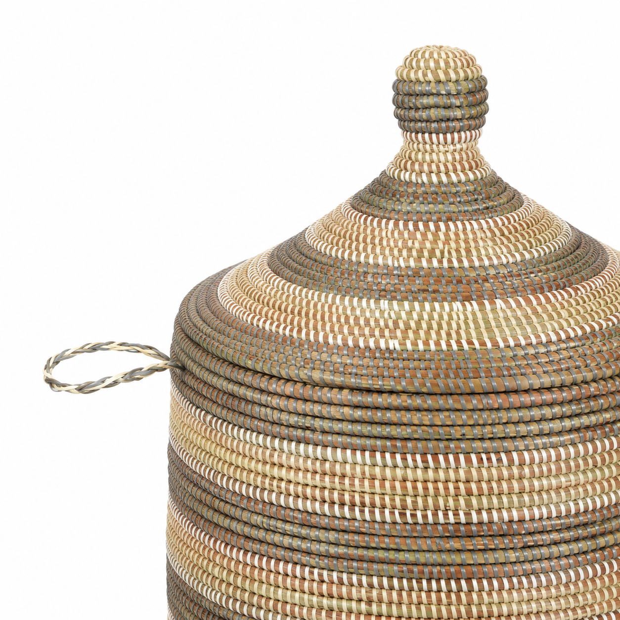 Tall Silver, Cream, and White Striped Storage Hamper