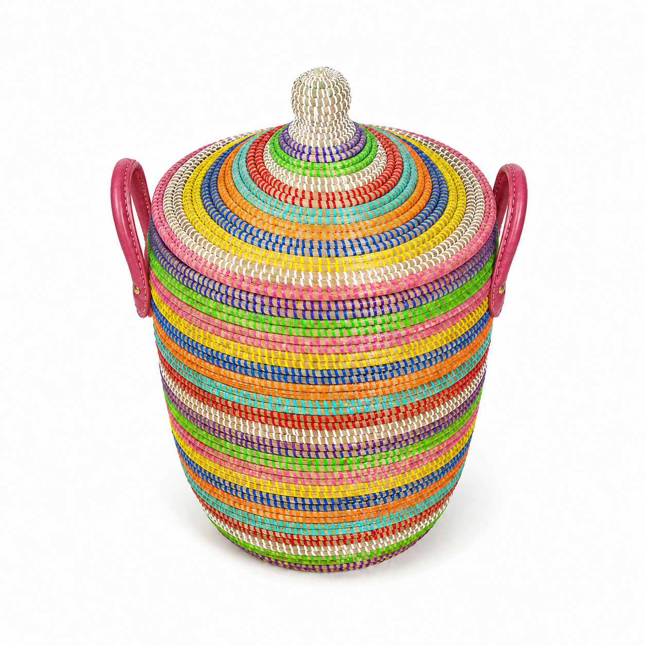 Large Multicolor Stripe Lidded Storage Hamper