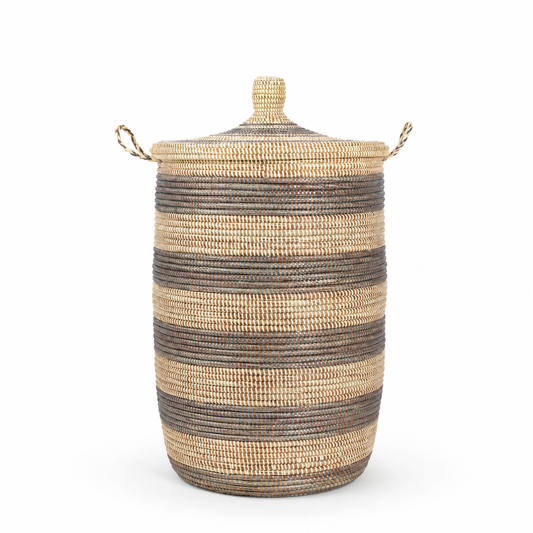 Silver and Cream Adji Lidded Storage Hamper