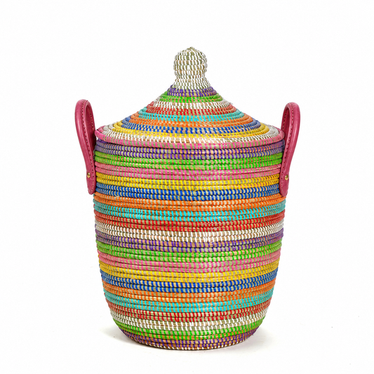 Large Multicolor Stripe Lidded Storage Hamper