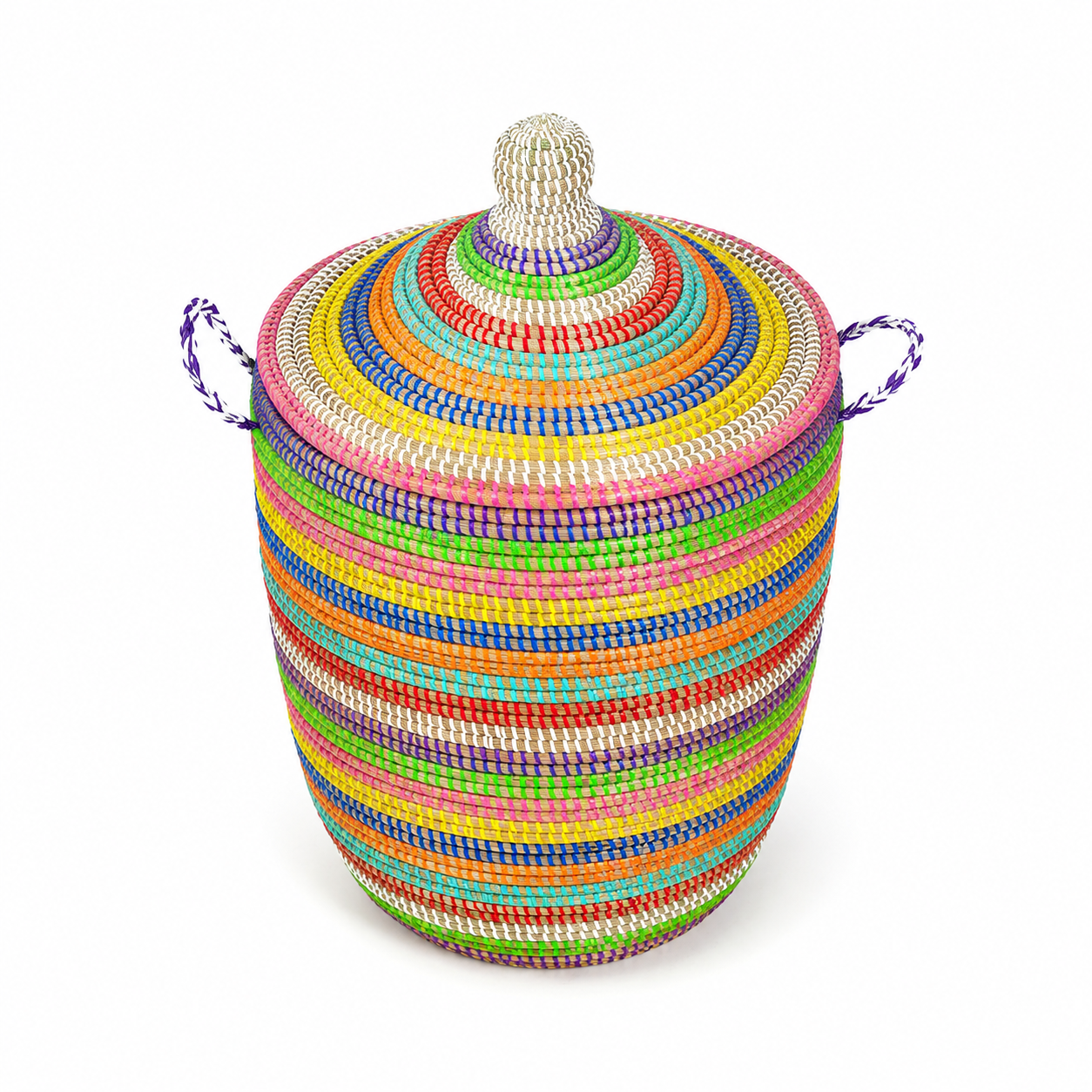 Large Multicolor Stripe Lidded Storage Hamper
